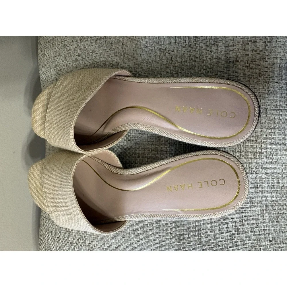 Cole Haan Calli‎ Beige Block Heel Slide Sandals Women's Size 9b